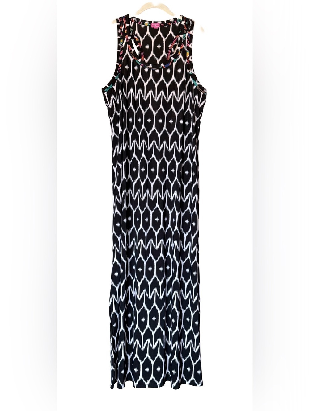 Trina Turk x INC Ikat Maxi Dress Women’s XL Black White Stretch Travel